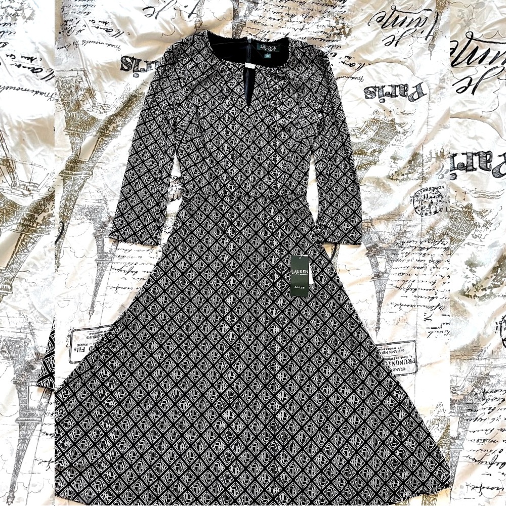 NWT Black and White Patterned Cut Out Ralph Lauren Dress